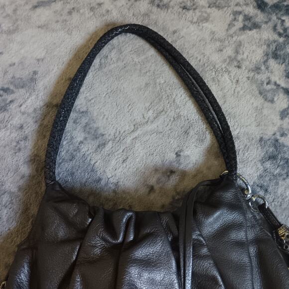 VTG Brighton Dark Gray Stud Leather Shoulder Hobo Bag W/Big Side Charm E736182 - Picture 3 of 12